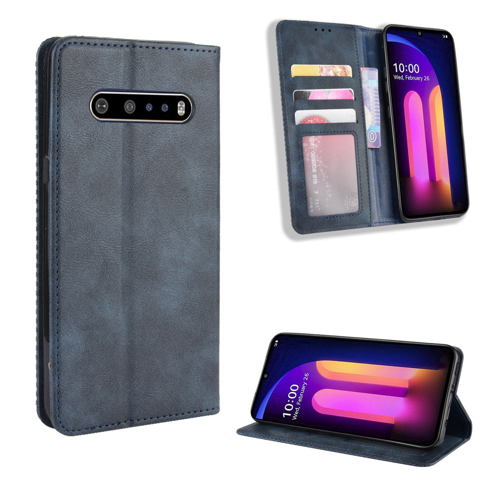 Auto-absorbed Retro Leather Wallet Phone Cover for LG V60 ThinQ 5G