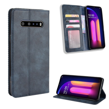 Auto-absorbed Retro Leather Wallet Phone Cover for LG V60 ThinQ 5G