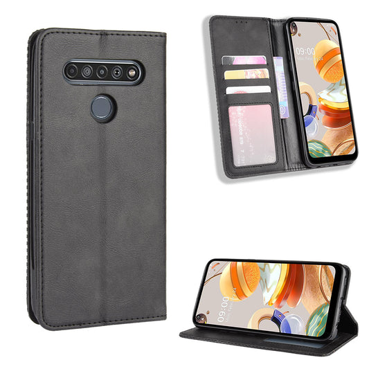 Auto-absorbed Retro Leather Wallet Stand Shell for LG K61