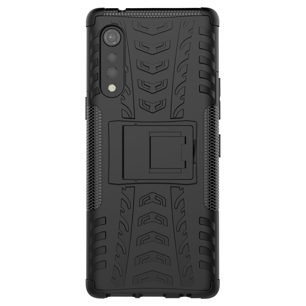 Cool Tyre Pattern PC + TPU Anti-slip Phone Shell with Kickstand for LG Velvet