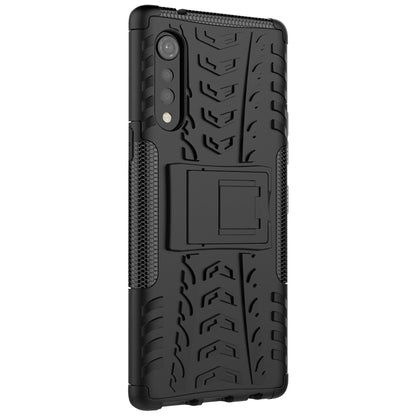 Cool Tyre Pattern PC + TPU Anti-slip Phone Shell with Kickstand for LG Velvet