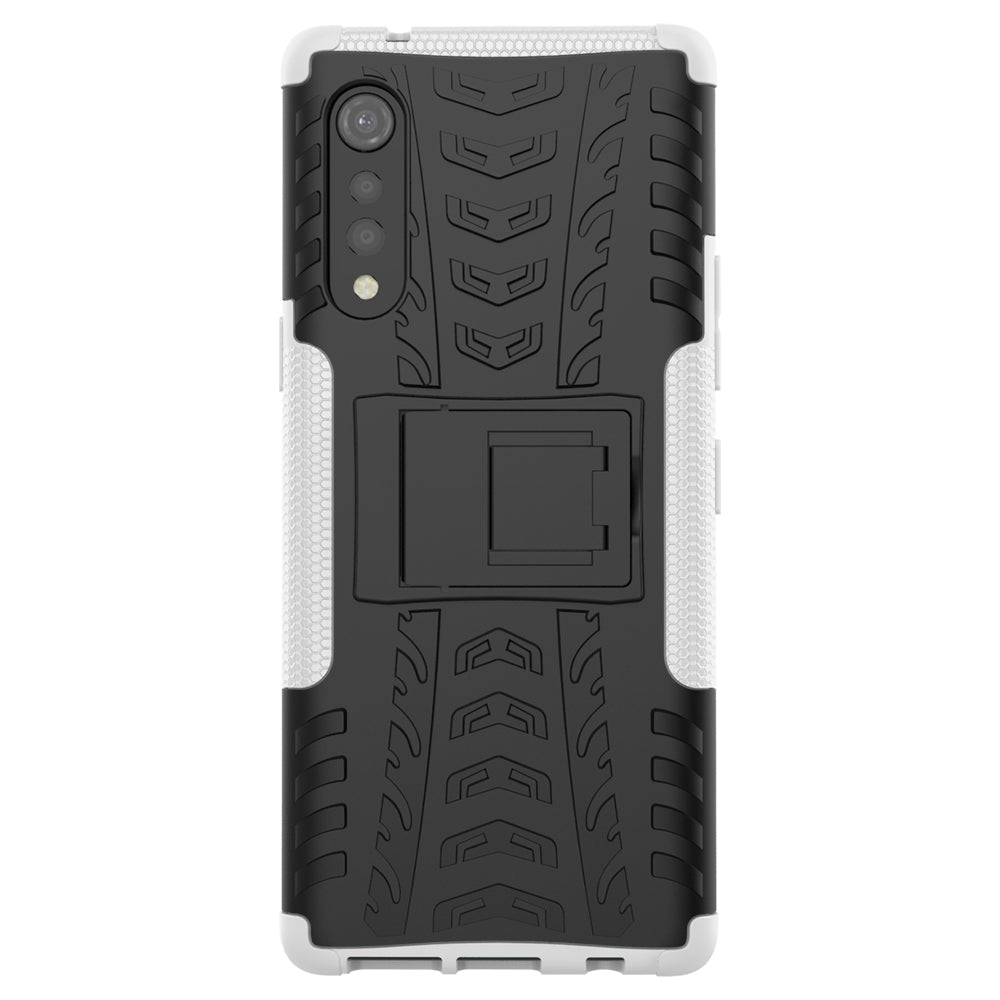 Cool Tyre Pattern PC + TPU Anti-slip Phone Shell with Kickstand for LG Velvet