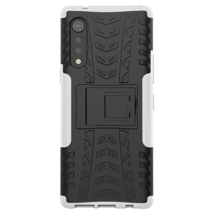 Cool Tyre Pattern PC + TPU Anti-slip Phone Shell with Kickstand for LG Velvet