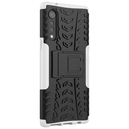 Cool Tyre Pattern PC + TPU Anti-slip Phone Shell with Kickstand for LG Velvet