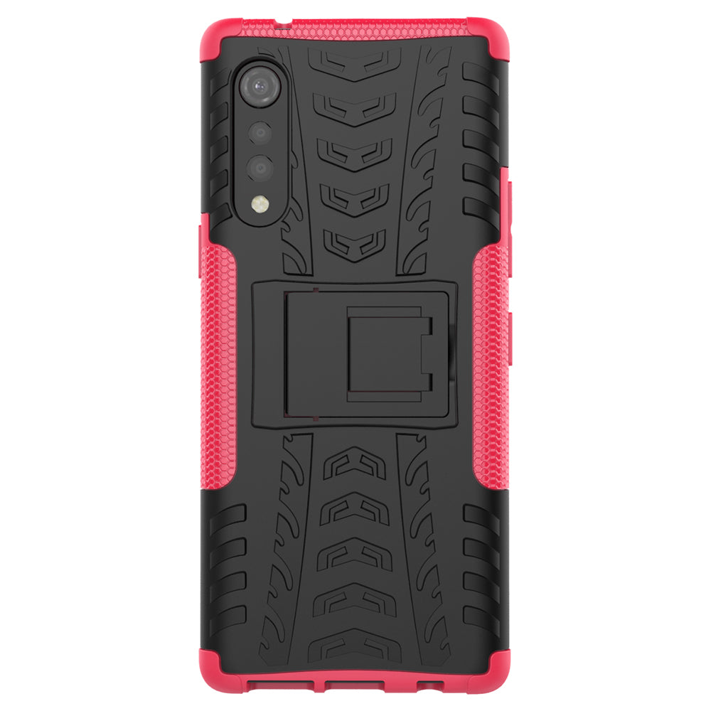 Cool Tyre Pattern PC + TPU Anti-slip Phone Shell with Kickstand for LG Velvet