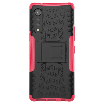 Cool Tyre Pattern PC + TPU Anti-slip Phone Shell with Kickstand for LG Velvet