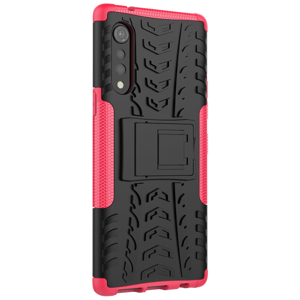 Cool Tyre Pattern PC + TPU Anti-slip Phone Shell with Kickstand for LG Velvet