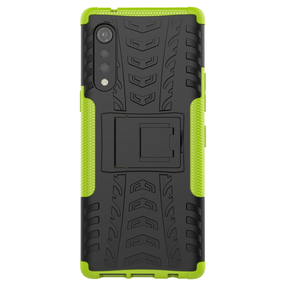 Cool Tyre Pattern PC + TPU Anti-slip Phone Shell with Kickstand for LG Velvet