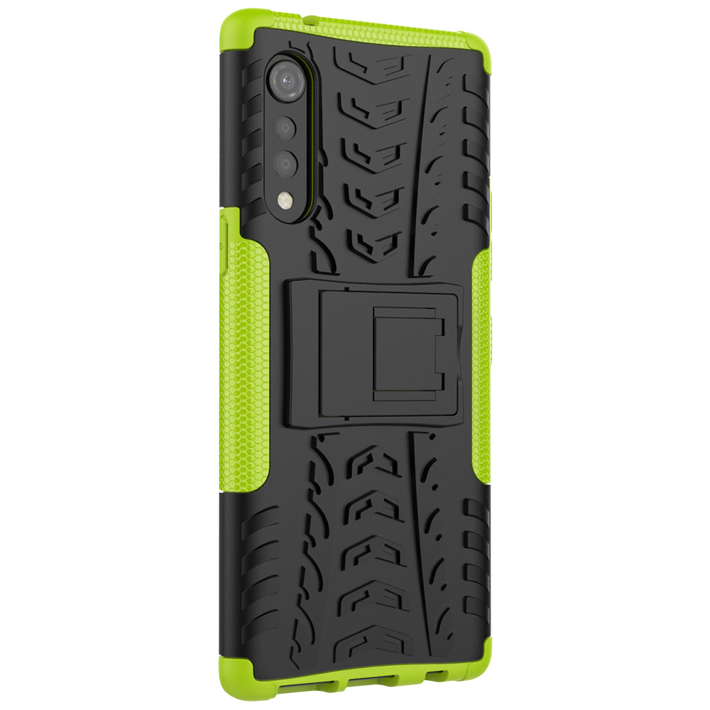 Cool Tyre Pattern PC + TPU Anti-slip Phone Shell with Kickstand for LG Velvet