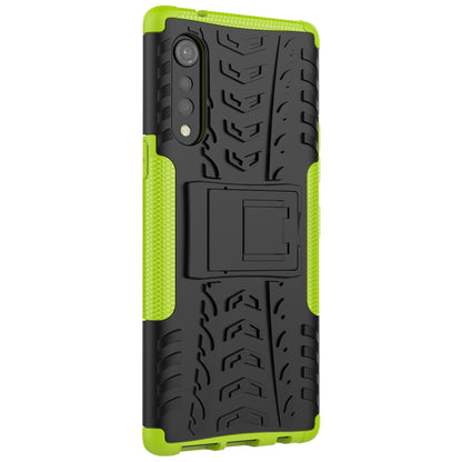 Cool Tyre Pattern PC + TPU Anti-slip Phone Shell with Kickstand for LG Velvet