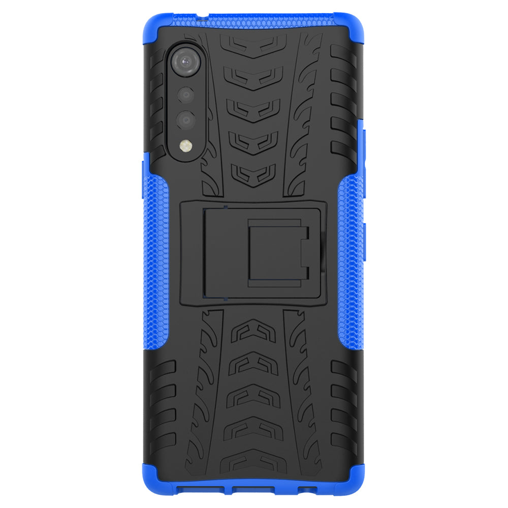 Cool Tyre Pattern PC + TPU Anti-slip Phone Shell with Kickstand for LG Velvet