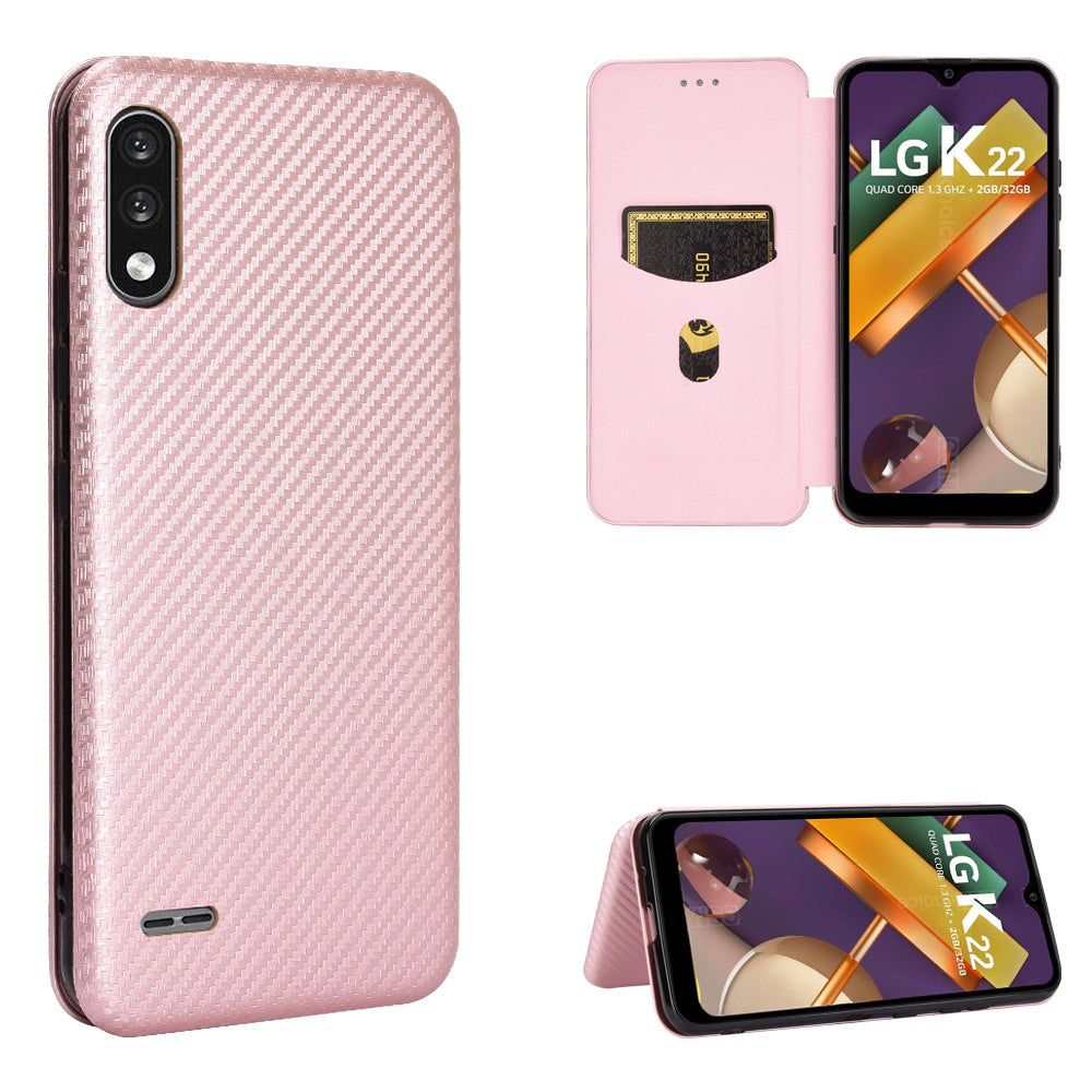 Carbon Fiber Skin Leather Auto-absorbed Phone Cover for LG K22