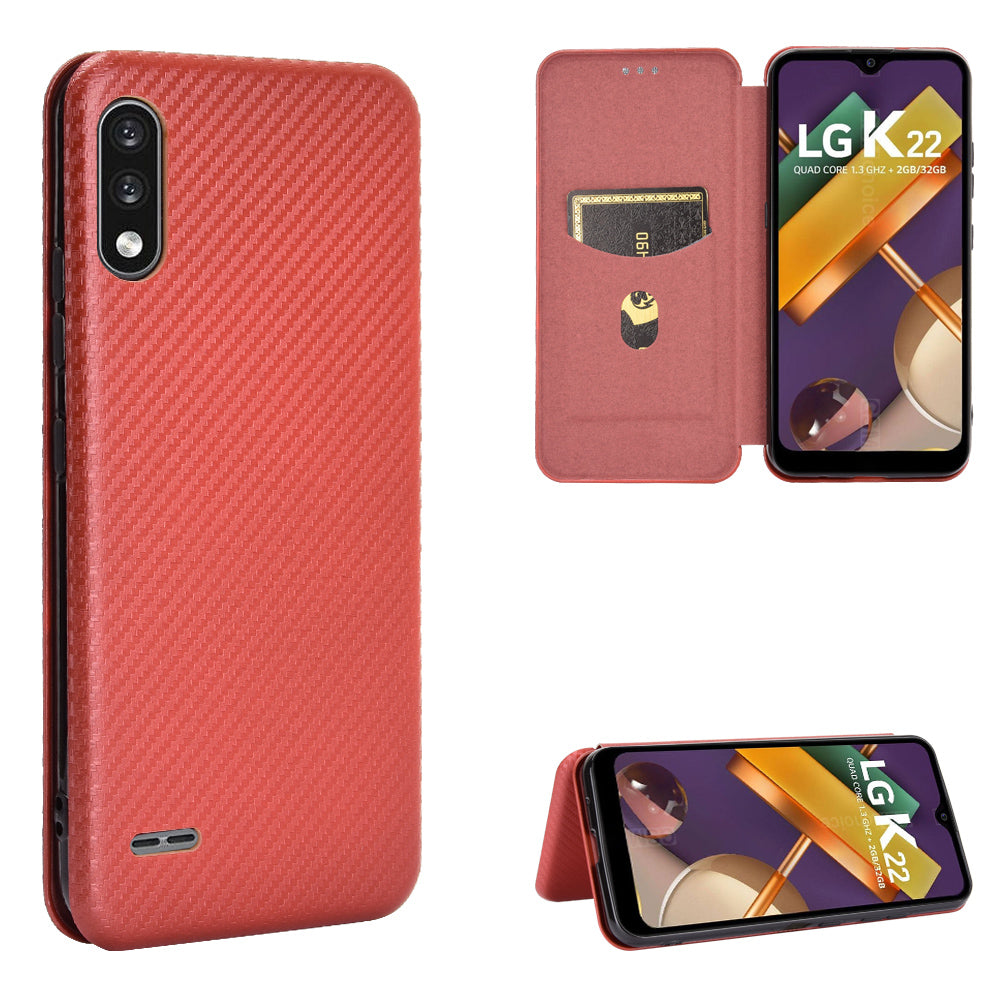 Carbon Fiber Skin Leather Auto-absorbed Phone Cover for LG K22