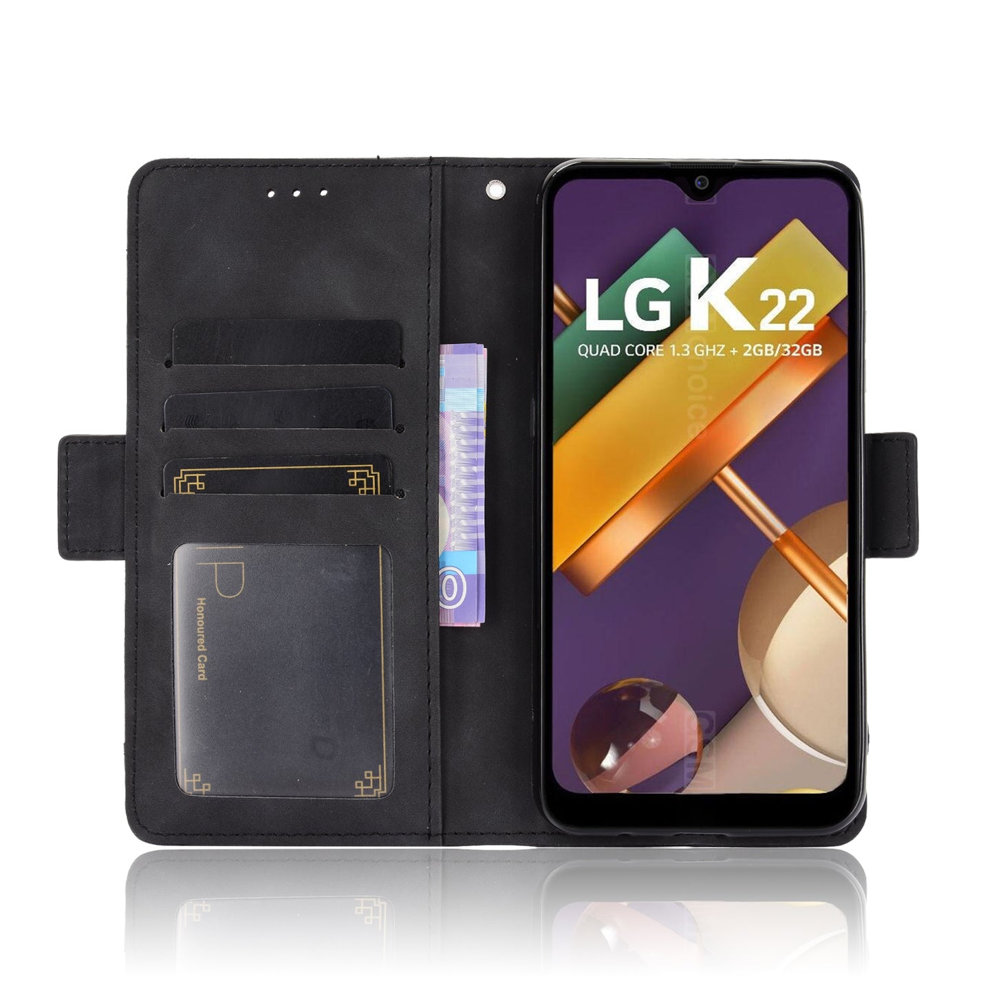 Leather Wallet Phone Cover Shell with Draw-Out Card Slots for LG K22