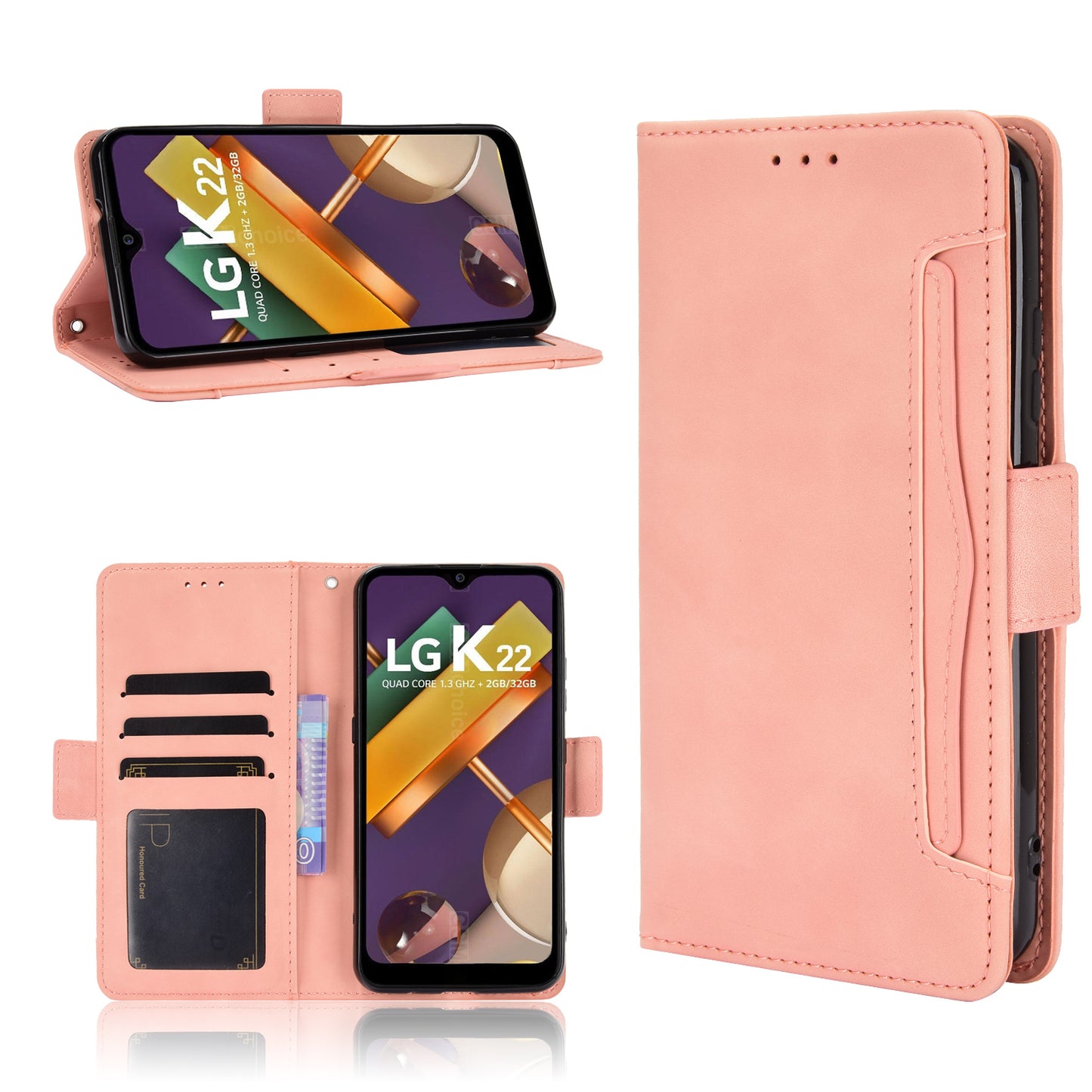 Leather Wallet Phone Cover Shell with Draw-Out Card Slots for LG K22