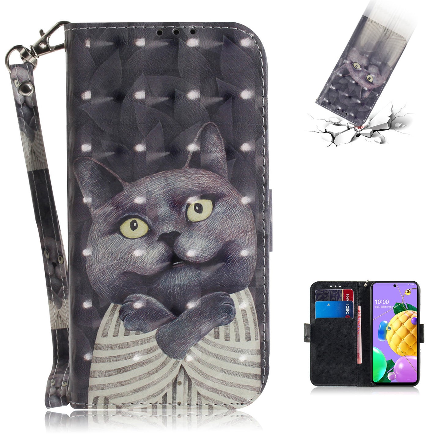 Pattern Printing Light Spot Decor Wallet Stand Flip Leather Phone Case for LG K62 / LG K52 / LG Q52