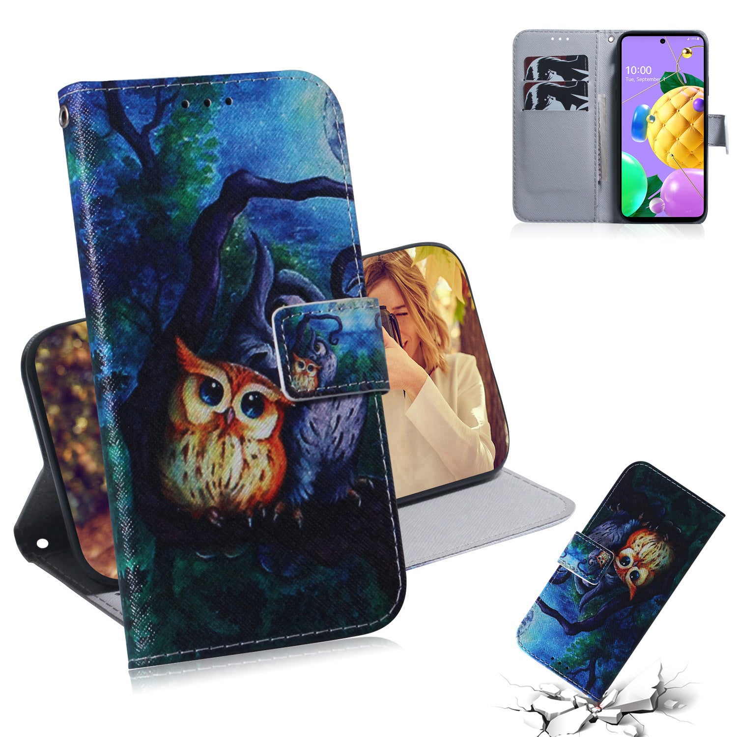 Pattern Printing Leather Case for LG K62/K52/Q52 Wallet Phone Cover with Lanyard