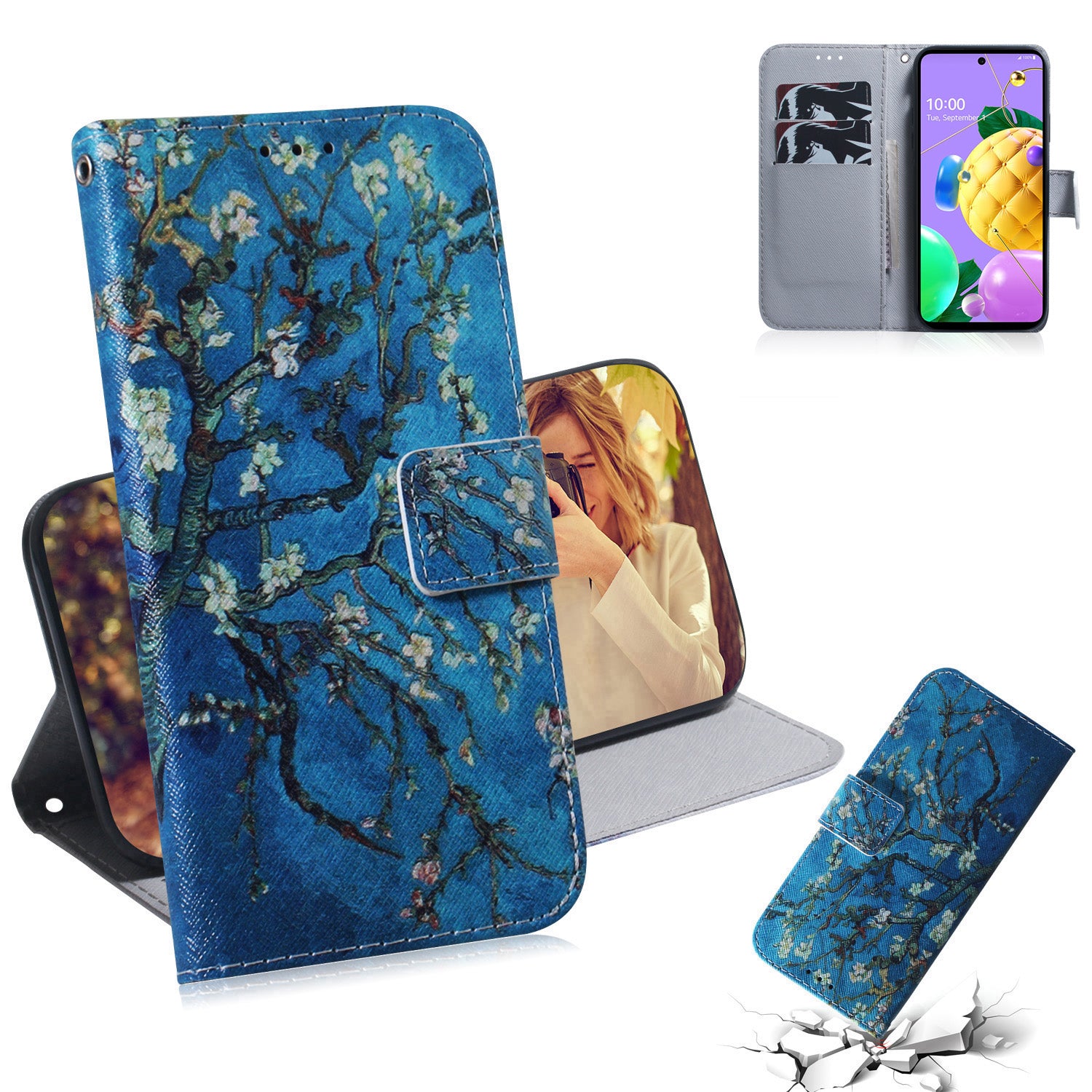 Pattern Printing Leather Case for LG K62/K52/Q52 Wallet Phone Cover with Lanyard