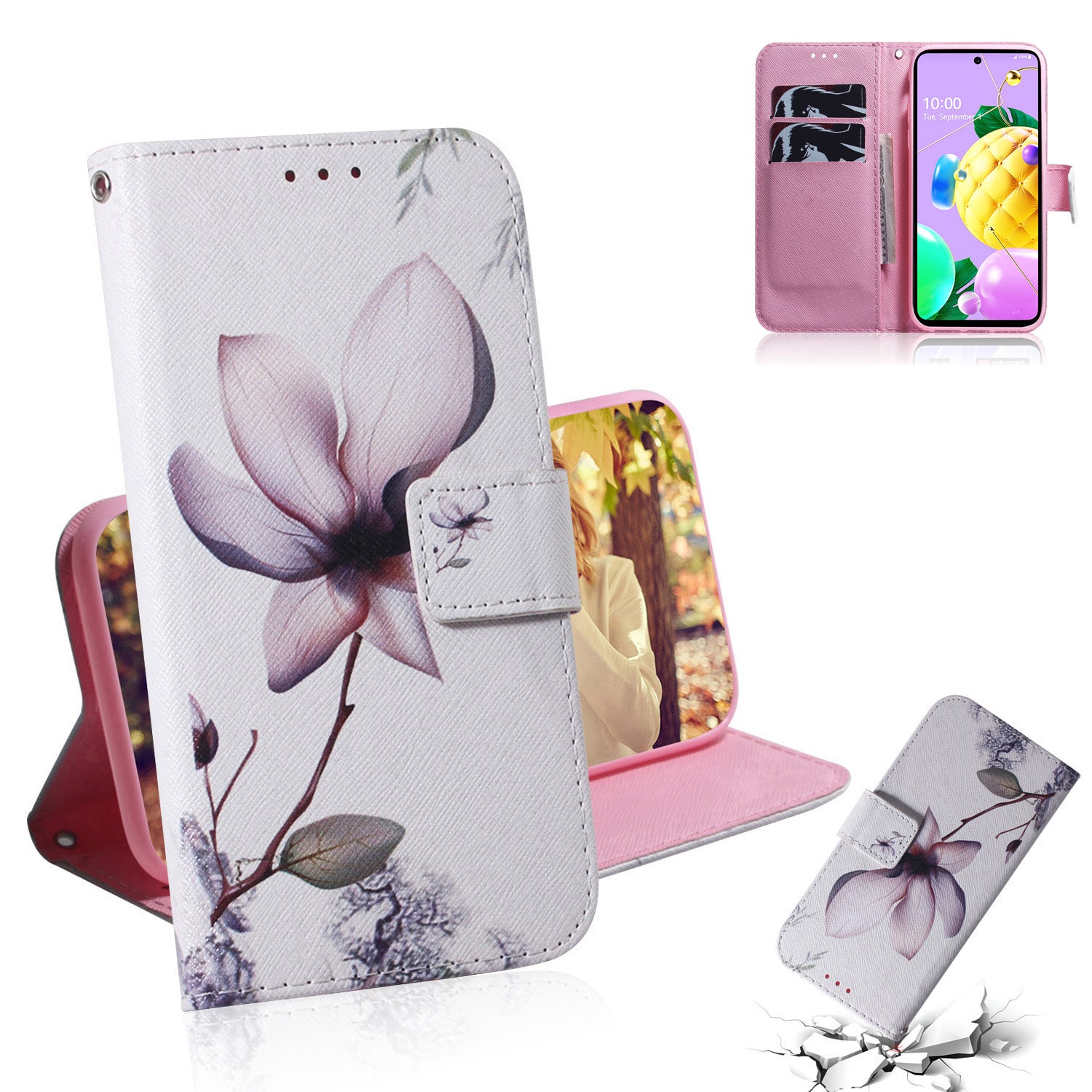 Pattern Printing Leather Case for LG K62/K52/Q52 Wallet Phone Cover with Lanyard