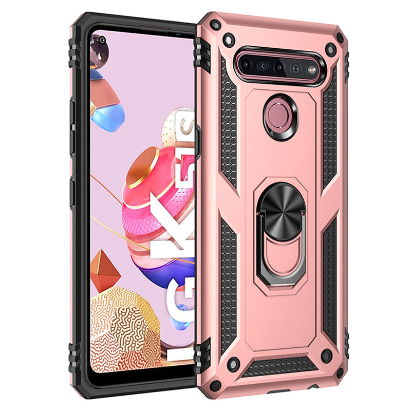 Hybrid PC + TPU Anti-drop Phone Case with Ring Kickstand for LG K51S