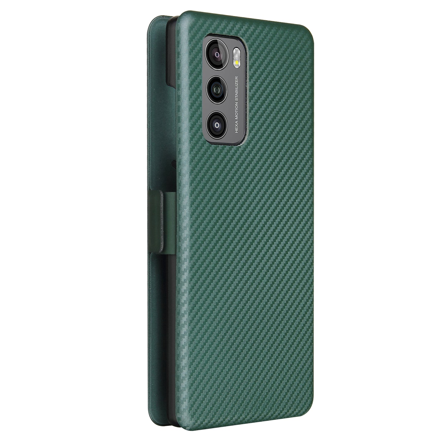 Carbon Fiber Skin Magnetic Phone Case with Buckle + Card Holder + Ring Strap for LG Wing 5G