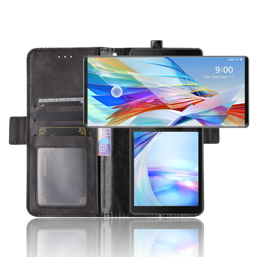 Side Magnetic Buckle Retro Style Wallet Leather Stand Phone Cover Case for LG Wing 5G