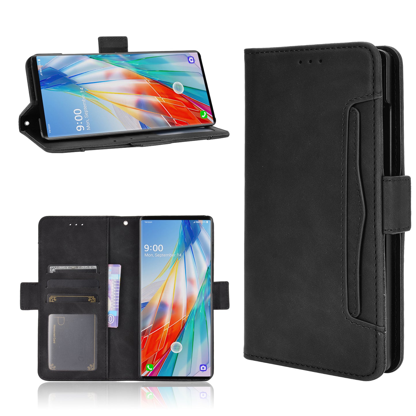 Phone Protective Cover Stand Leather Case with Multiple Card Slots for LG Wing 5G