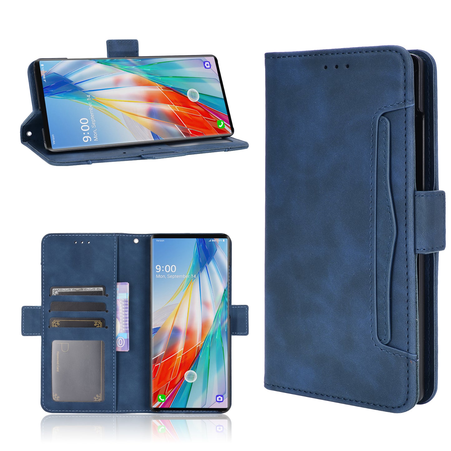 Phone Protective Cover Stand Leather Case with Multiple Card Slots for LG Wing 5G