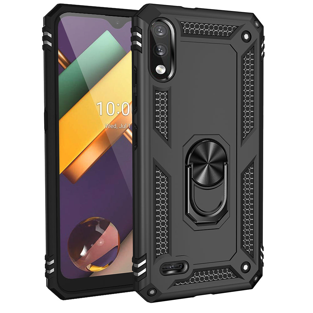 Hybrid PC + TPU Phone Case Shell Anti-Fall Finger Ring Kickstand for LG K22