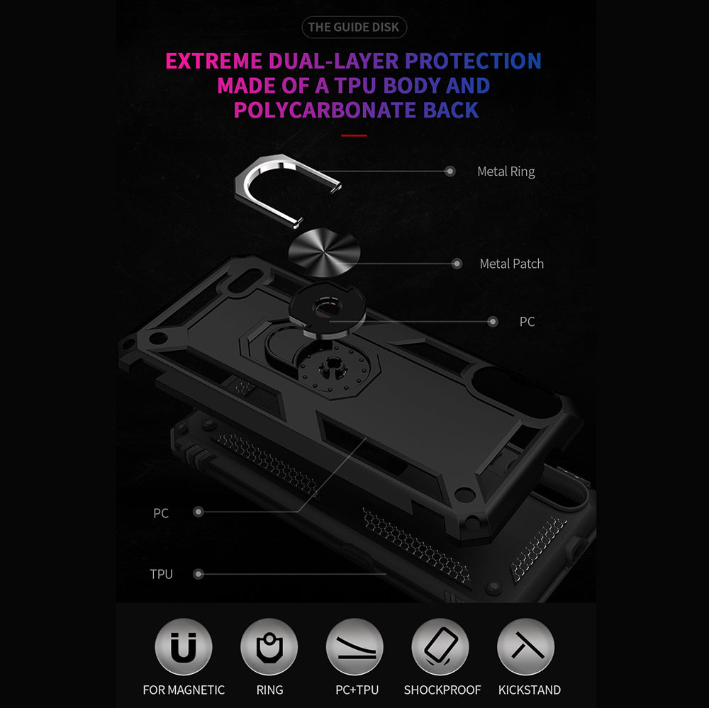 Hybrid PC + TPU Phone Case Shell Anti-Fall Finger Ring Kickstand for LG K22