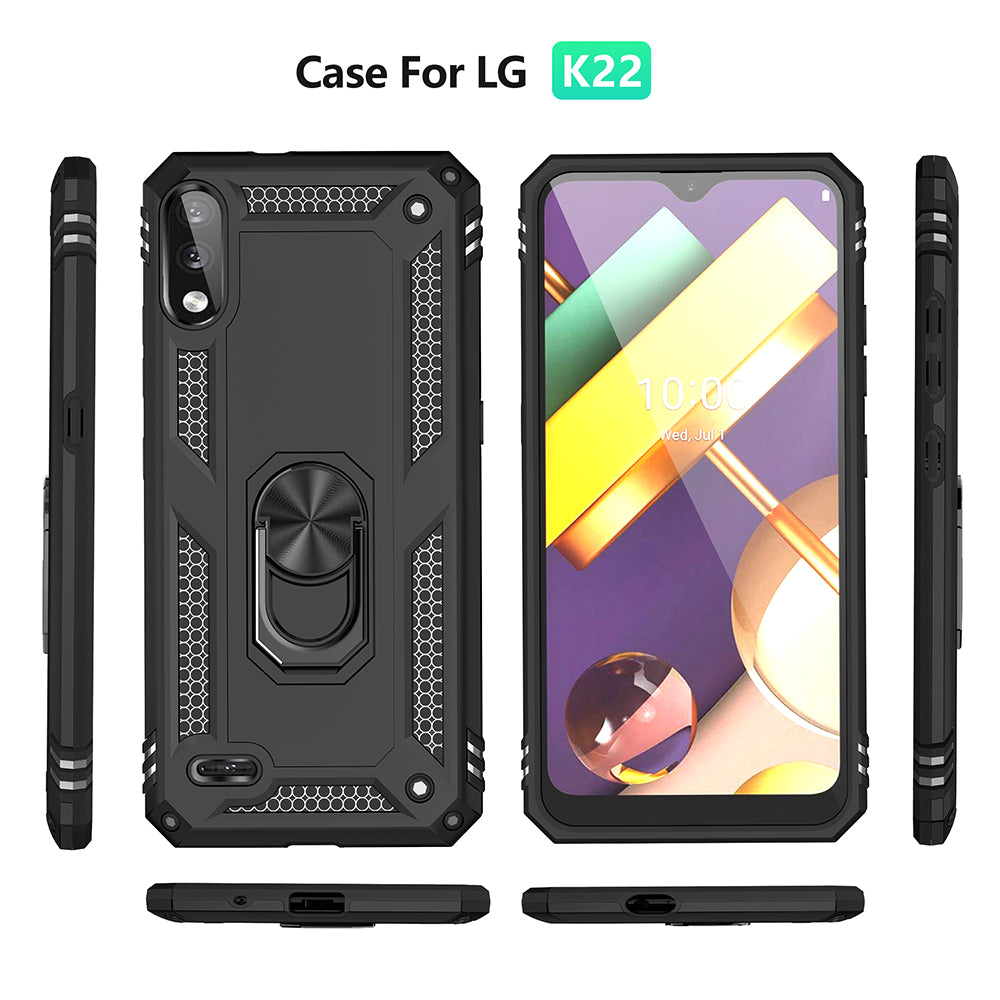 Hybrid PC + TPU Phone Case Shell Anti-Fall Finger Ring Kickstand for LG K22