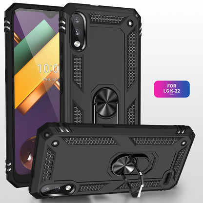 Hybrid PC + TPU Phone Case Shell Anti-Fall Finger Ring Kickstand for LG K22