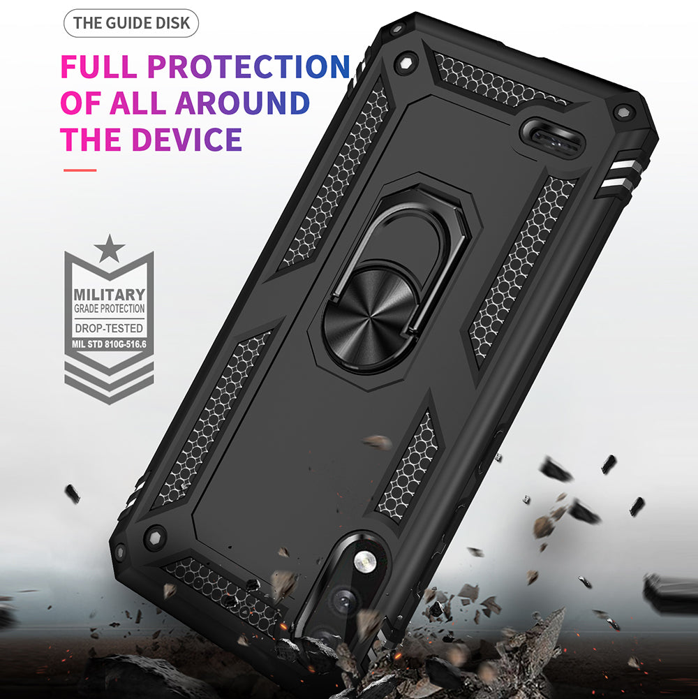 Hybrid PC + TPU Phone Case Shell Anti-Fall Finger Ring Kickstand for LG K22