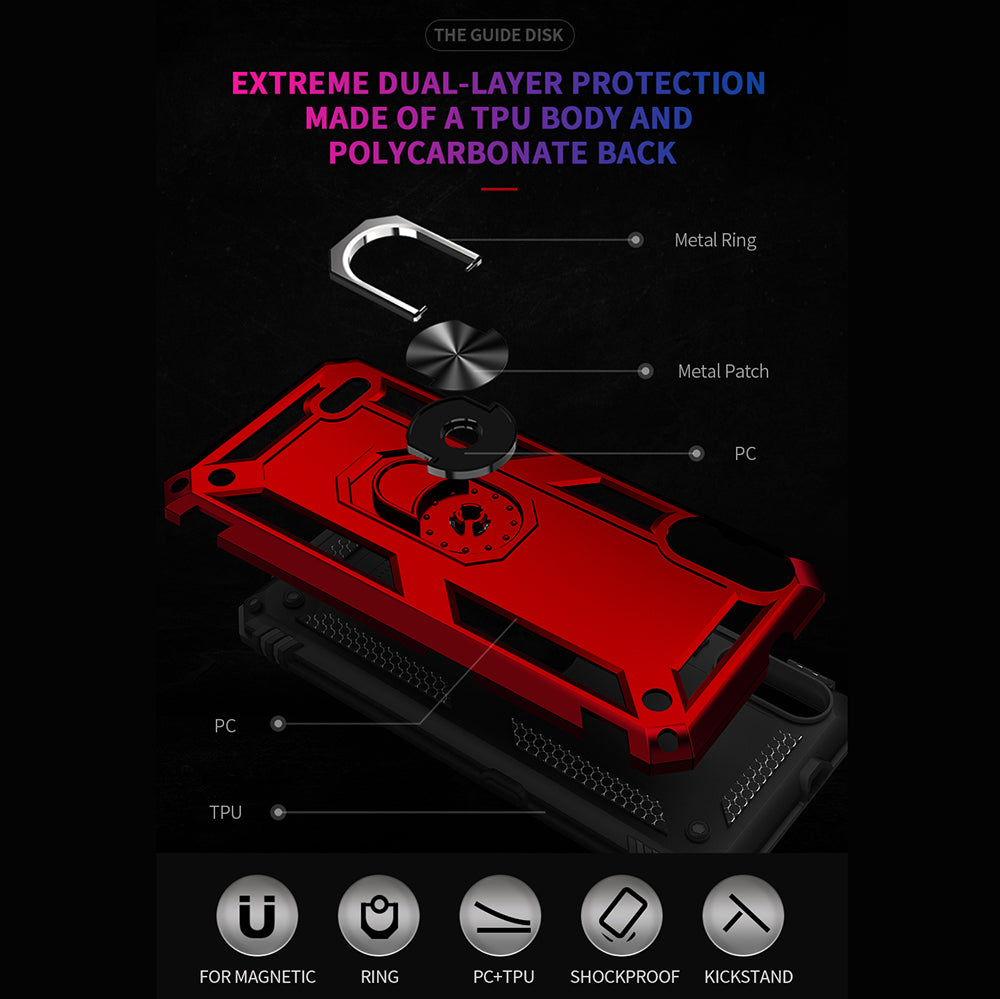 Hybrid PC + TPU Phone Case Shell Anti-Fall Finger Ring Kickstand for LG K22