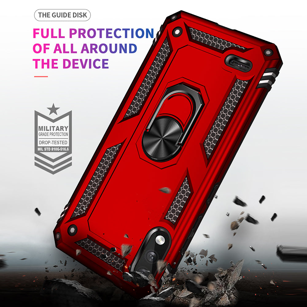 Hybrid PC + TPU Phone Case Shell Anti-Fall Finger Ring Kickstand for LG K22