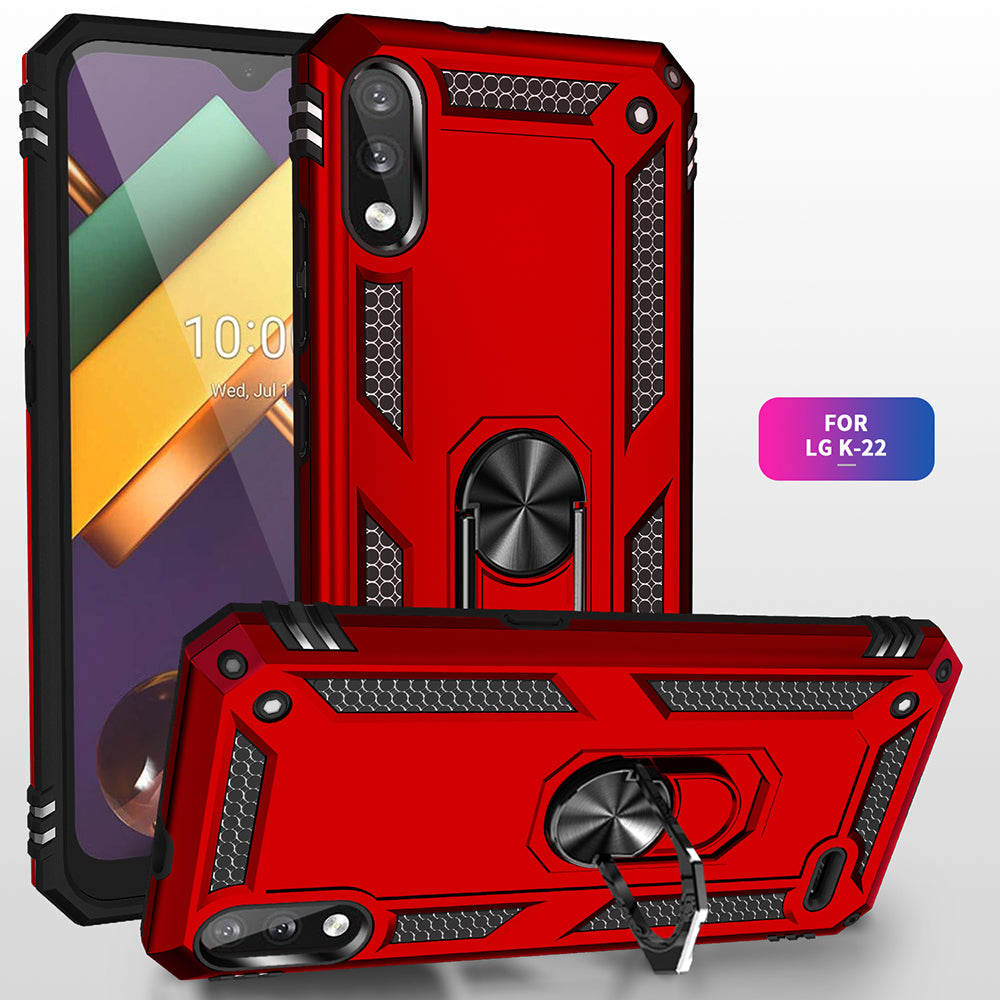 Hybrid PC + TPU Phone Case Shell Anti-Fall Finger Ring Kickstand for LG K22