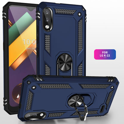 Hybrid PC + TPU Phone Case Shell Anti-Fall Finger Ring Kickstand for LG K22