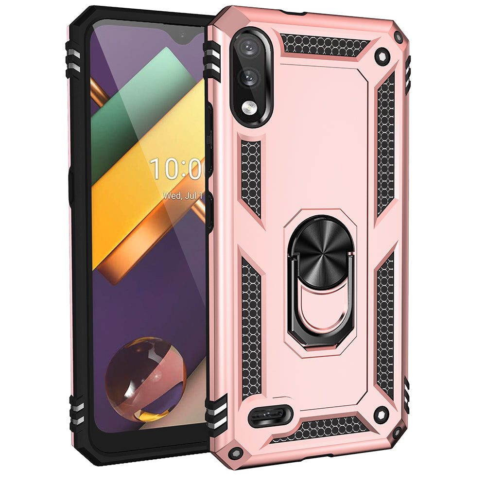 Hybrid PC + TPU Phone Case Shell Anti-Fall Finger Ring Kickstand for LG K22