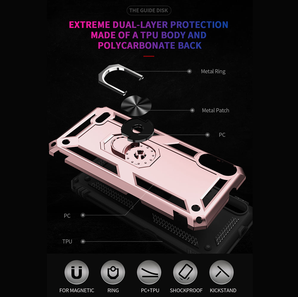 Hybrid PC + TPU Phone Case Shell Anti-Fall Finger Ring Kickstand for LG K22