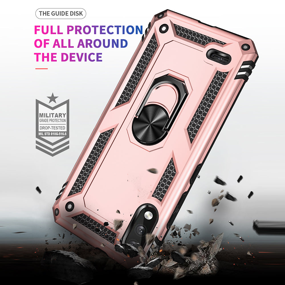 Hybrid PC + TPU Phone Case Shell Anti-Fall Finger Ring Kickstand for LG K22