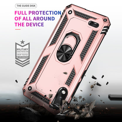 Hybrid PC + TPU Phone Case Shell Anti-Fall Finger Ring Kickstand for LG K22