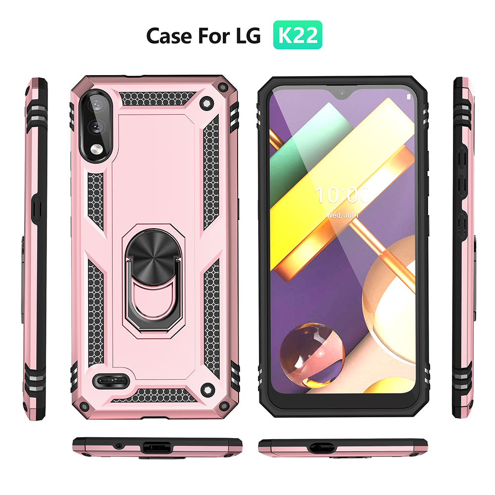 Hybrid PC + TPU Phone Case Shell Anti-Fall Finger Ring Kickstand for LG K22