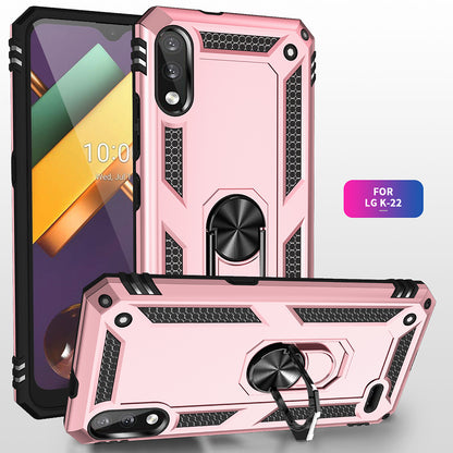 Hybrid PC + TPU Phone Case Shell Anti-Fall Finger Ring Kickstand for LG K22