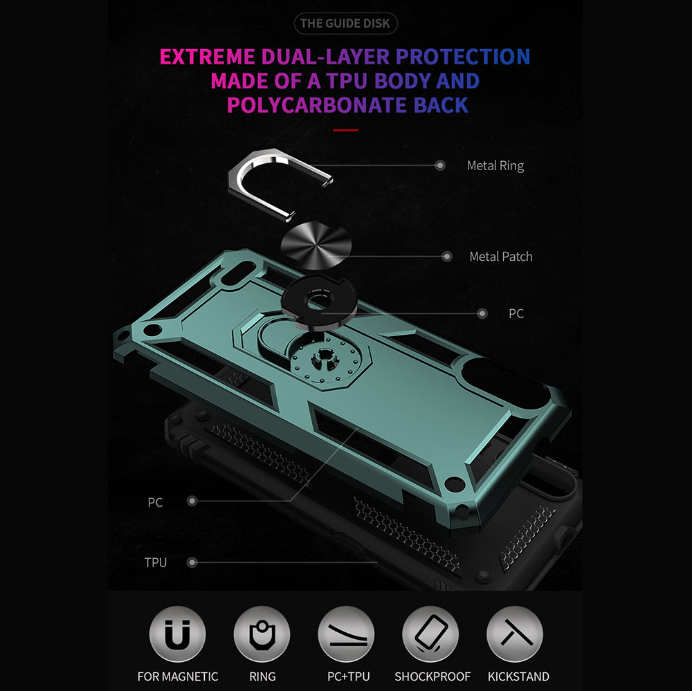 Hybrid PC + TPU Phone Case Shell Anti-Fall Finger Ring Kickstand for LG K22