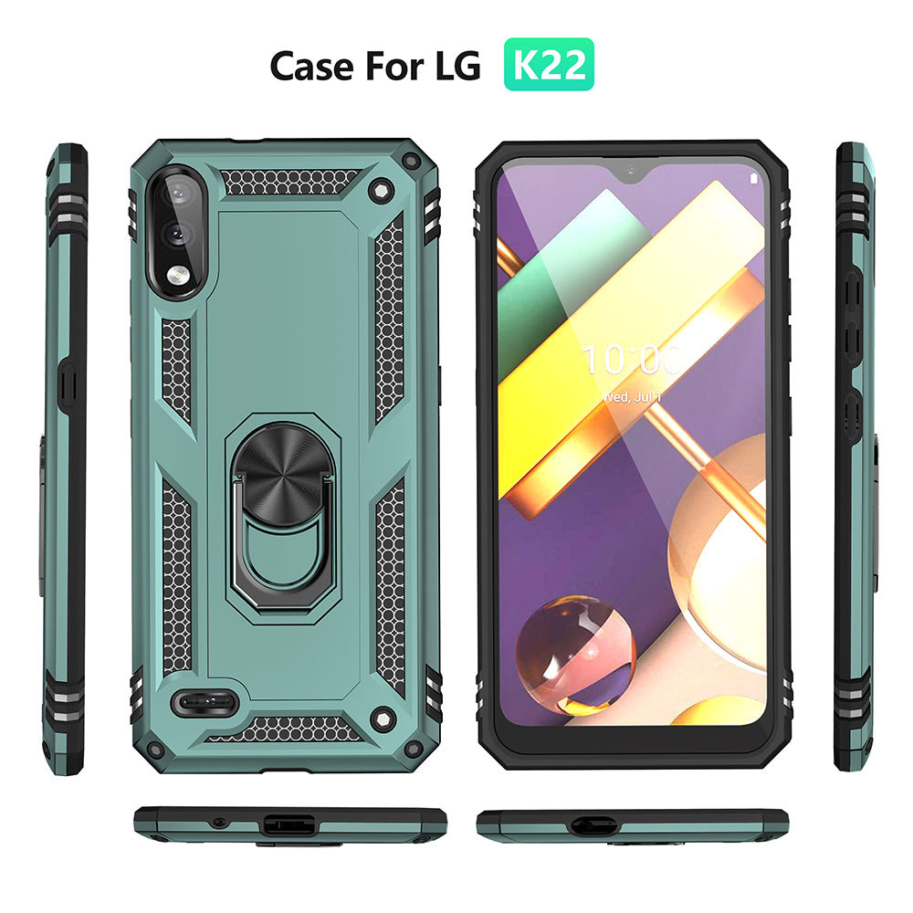 Hybrid PC + TPU Phone Case Shell Anti-Fall Finger Ring Kickstand for LG K22