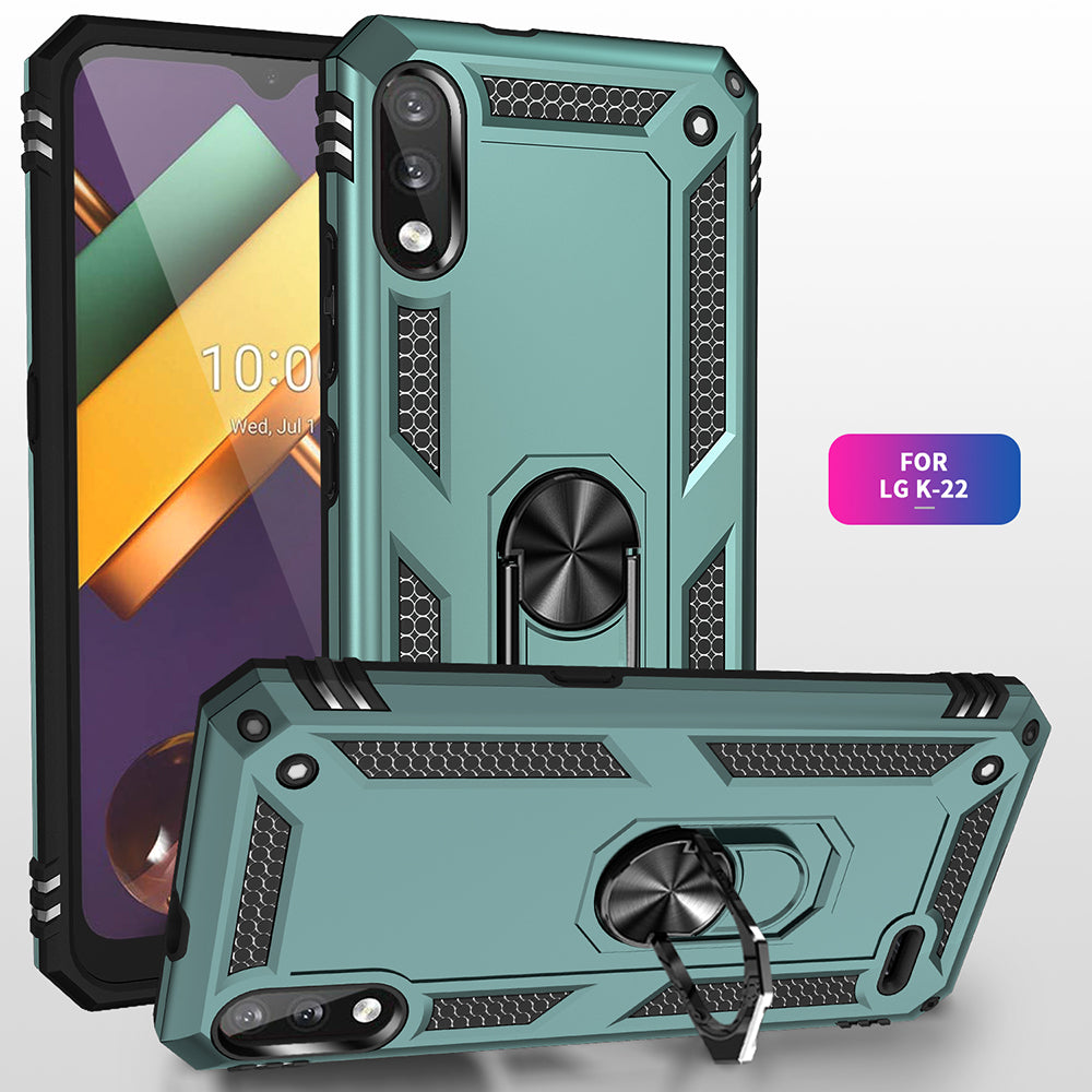 Hybrid PC + TPU Phone Case Shell Anti-Fall Finger Ring Kickstand for LG K22