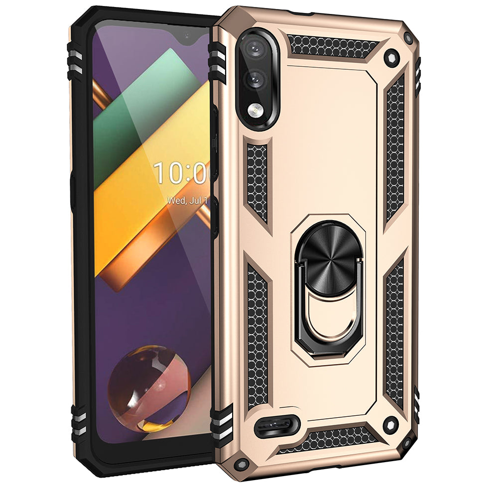 Hybrid PC + TPU Phone Case Shell Anti-Fall Finger Ring Kickstand for LG K22