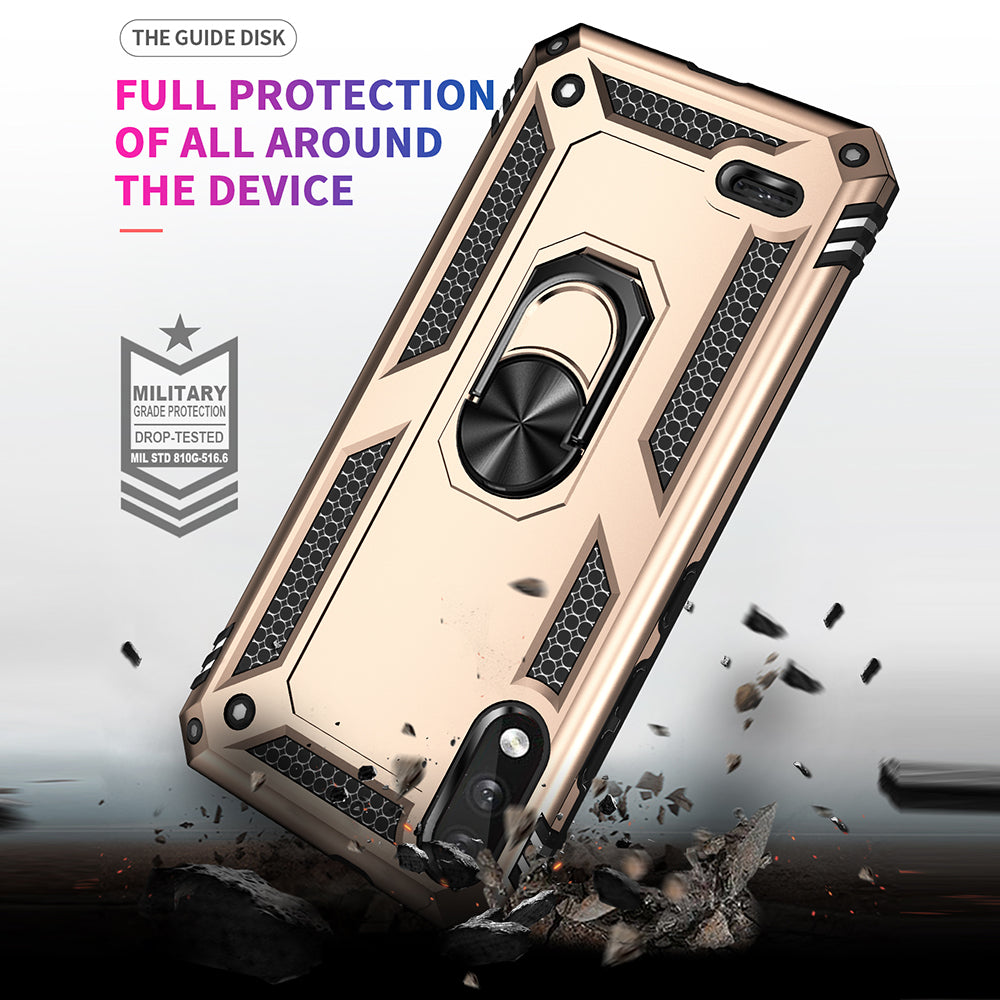 Hybrid PC + TPU Phone Case Shell Anti-Fall Finger Ring Kickstand for LG K22