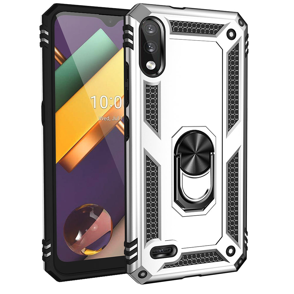 Hybrid PC + TPU Phone Case Shell Anti-Fall Finger Ring Kickstand for LG K22