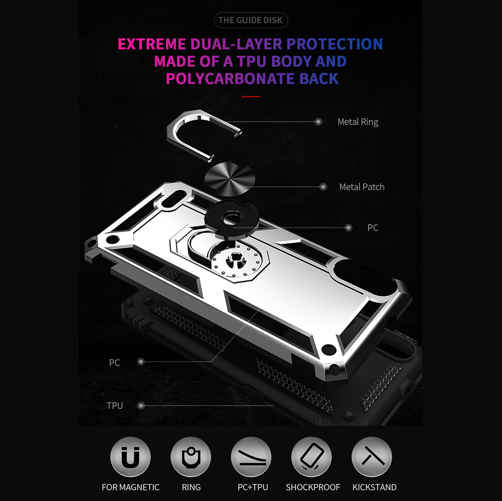 Hybrid PC + TPU Phone Case Shell Anti-Fall Finger Ring Kickstand for LG K22